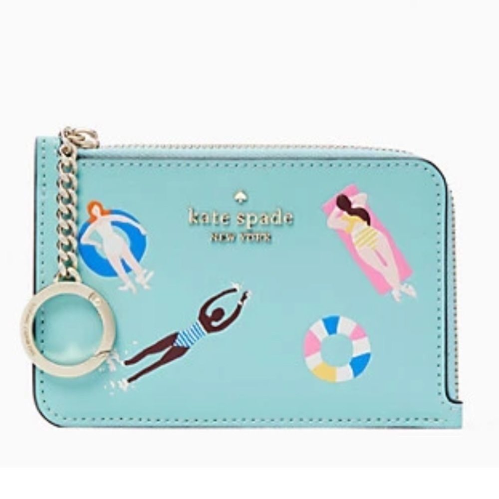 Kate Spade Splash Float Medium L-Zip Card Holder Wallet, Poolside Beach.